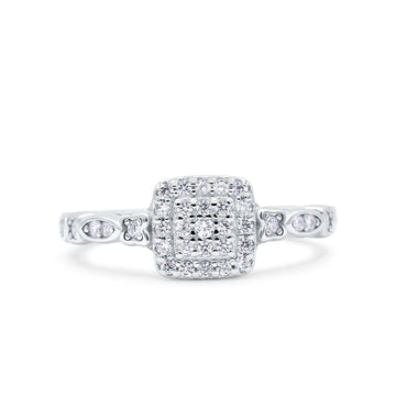 Square Halo Art Deco Wedding Bridal Ring Round Simulated Cubic Zirconia 925 Sterling Silver (8mm)